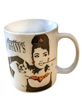 BREAKFAST AT TIFFANYS Ceramic Coffee Mug Cup Audrey Hepburn Black White